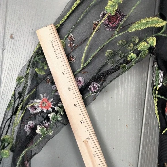 Fairy Grunge Black Mesh Dress S/M Embroidered Flowers Whimsigoth Garden Party - Picture 10 of 10